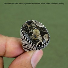 Sterling Silver Oval Turritella Agate Stone Birthday Wife Stackable Ring Jewelry