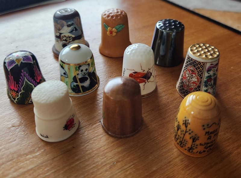 Mix Of Thimbles Hand Painted Wood Hematite Panda Lady Bug  And More
