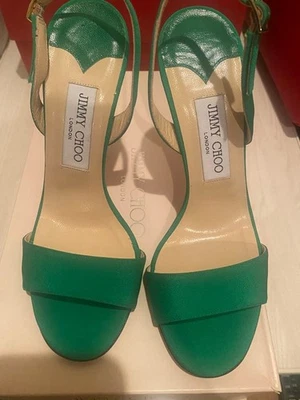 JIMMY CHOO Sandales Talons Mules Chaussures Femme Taille 38 Vert Véritable - Photo 1/4