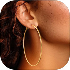 14K Gold Plated Lightweight Large Hoops 2Mm Thin Hoop Earrings for Women 30/40/