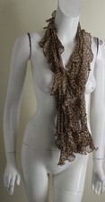 Estate ECHO Brown Beige Gray Ruffled Animal Print Silk Scarf Wrap 45x5
