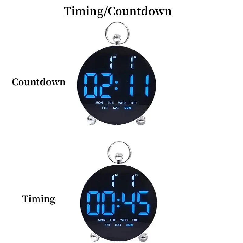 Voice Control Digital Alarm Clock Date Week 2 Alarm Timing Countdown Snooze Tabl - Imagem 3 de 4