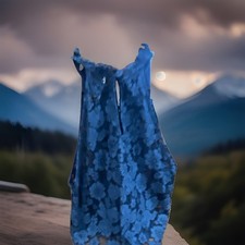 Free People Women s Blue Floral Lace Sheer Fl...