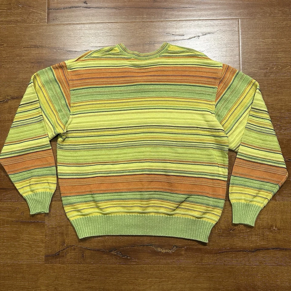 Suéter Dalmine Vintage Para Hombre L Verde Acanalado Texturizado Cuello en V Retro De Colección Años 90 Italia Foto 2 de 4