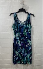 Calvin Klein Women's Dress Blue Green Abstract Print Ruched Sheath Size 8