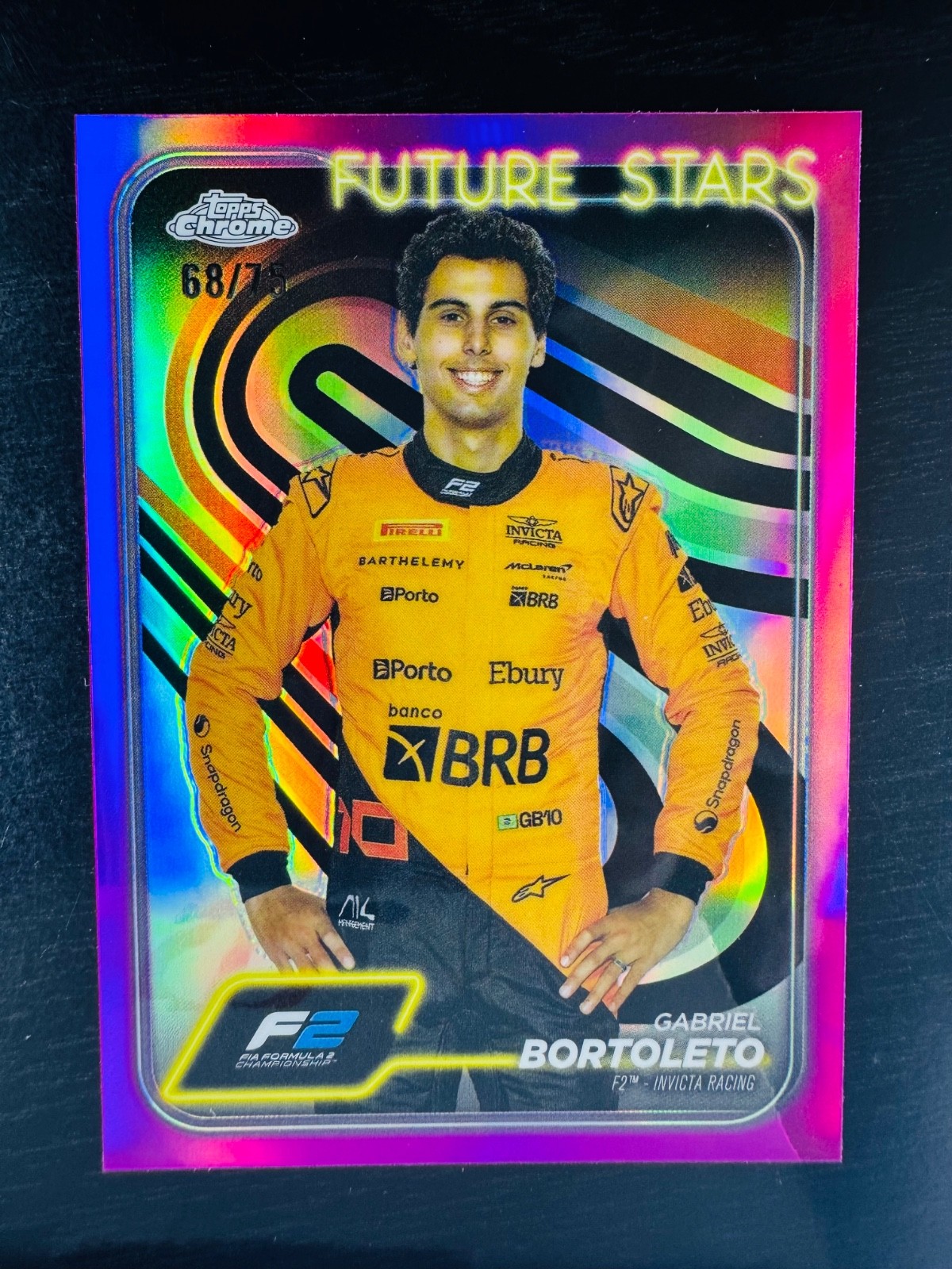 2024 Gabriel Bortoleto Pink Refractor 68/75 Topps Chrome #28 F1 Formula 1