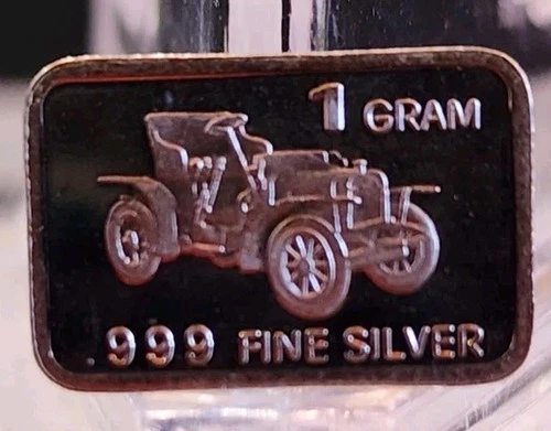 1 Gram .999 Fine Silver Art Bar Ingot. Old Car. Fun & Unique Way To Invest.
