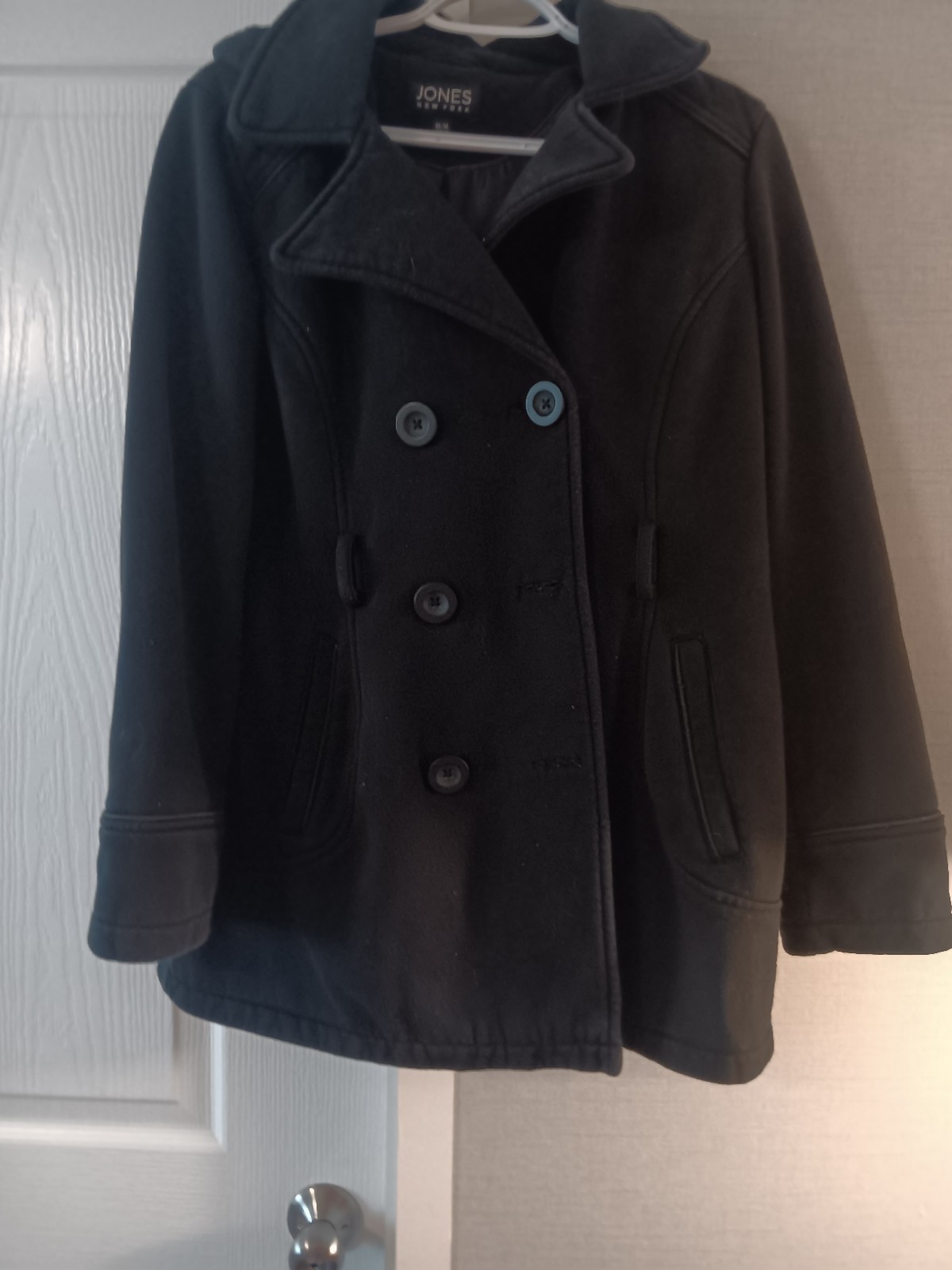 Jones New York Womens Double Breasted Black Peacoat