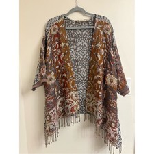 Soft Surroundings Pasha Cardigan Kimono S/M Wool Leopard Floral Boho travel