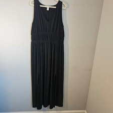 WHBM outlet large black maxi dress side slit cinched waist classic boho