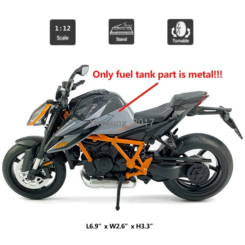 1/12 KTM 1290 Super Duke R Motorcycle Model Diecast Toy Car for Boys Kids Gray - Image 2 of 4