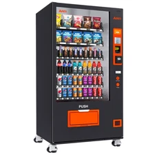 Refrigerated commercial vending machine with coinacceptor and credit card reader