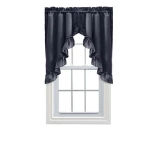 Ellis Stacey 1.5" Rod Pocket Solid Color Window Ruffled Swag 60"x38" Navy