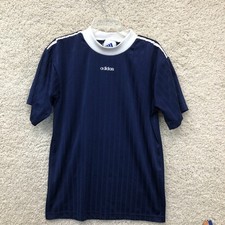 VINTAGE Adidas Soccer Jersey Medium Adult Blue Flag Tag Shadow Striped Mens 90s