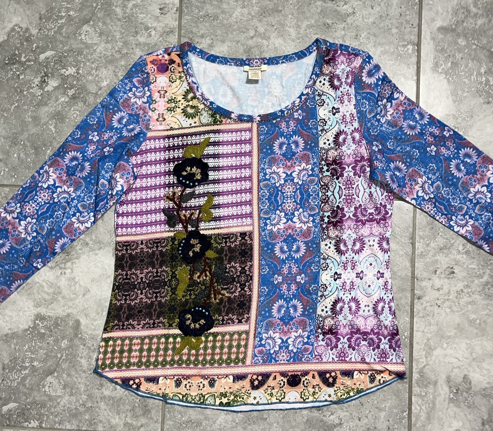 Sundance Poetic Patchwork Beaded Sequin Long Slee… - image 4