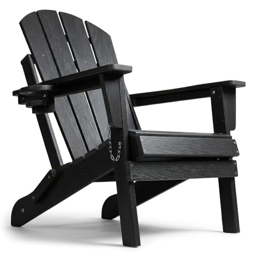 HDPE Folding Adirondack Chair, Outdoor Patio Chair with Cup 1 Pack