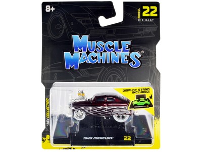 1949 Mercury Custom Coupe Dark Red Metallic Flames 1/64 Diecast Car Muscle Ma...