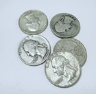 LOT OF 5 WASHINGTON SILVER QUARTERS 90% SILVER VARIOUS DATES #6397