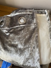 Grey Crushed Velvet Eyelet Lined Curtains 46 X 72 Drop