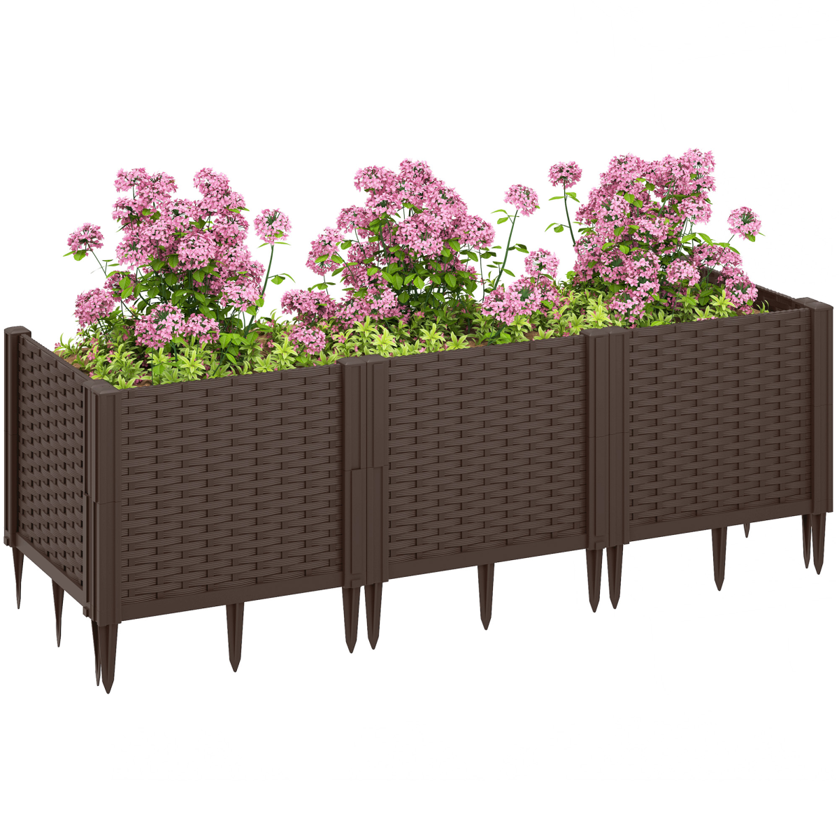 Outsunny Plastic Planter Box Kit Modular Raised Bed for Flowers Herbs