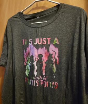 Halloween, T-Shirt, Dusty Gray, Hocus Pocus MultiColor print, Womens Plus 5x