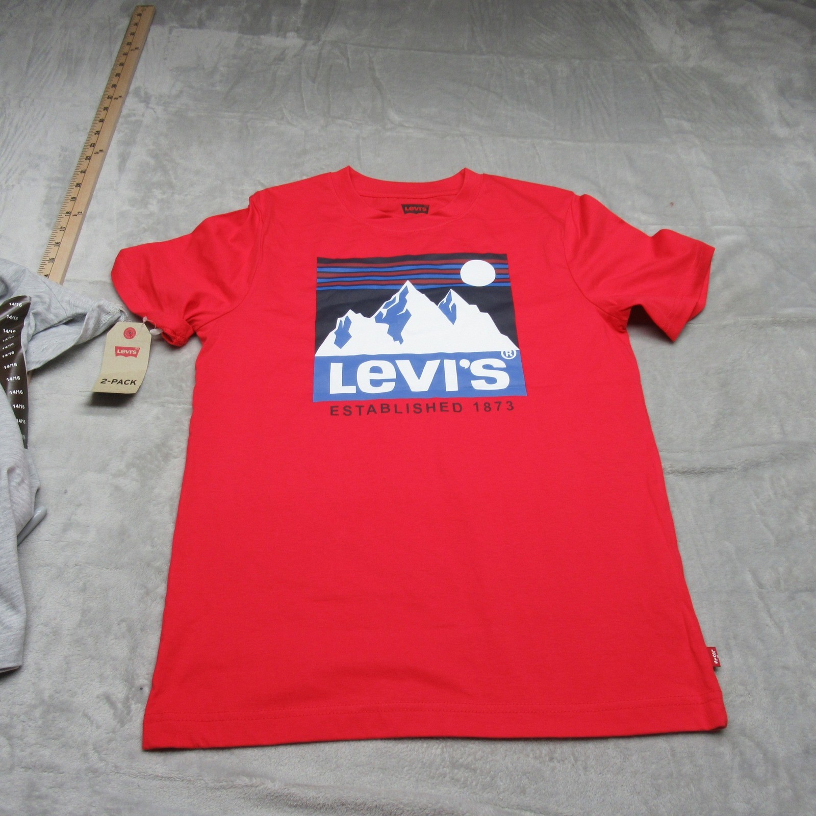 Levis Shirt Boys Large 14/16 Red Gray 2 Pack Tees Short Sleeve Casual $36 NEW