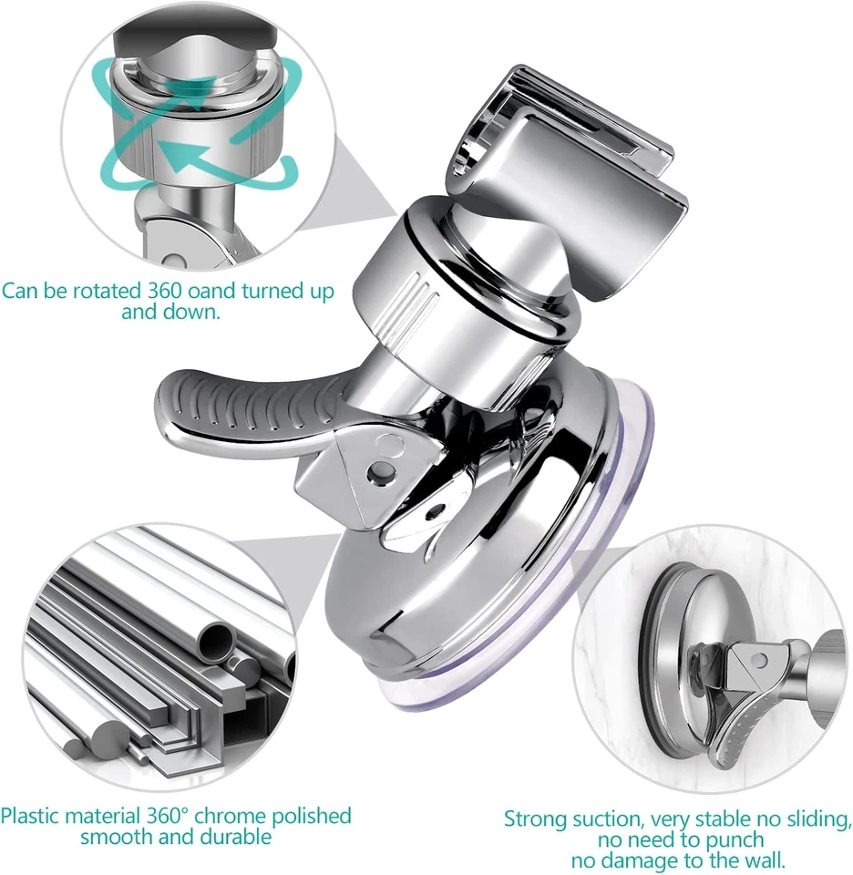 Soporte de cabezal de ducha ajustable ventosa cabezal de ducha de mano soporte de montaje en pared Foto 3 de 4