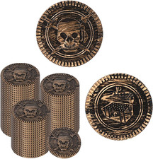 100 Pieces Plastic Pirate Gold Coins Set, Brown - Play Treasure Gold Coins for P