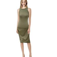 Heart And Hips Womens Sz Small Green Olive Bodycon Midi Ruched Baddie Club Wear 