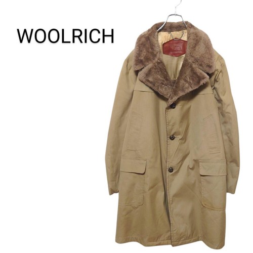 Vintage 80s Woolrich USA Made Gang Coat Size 48 Beige Boa Lined Shawl Collar