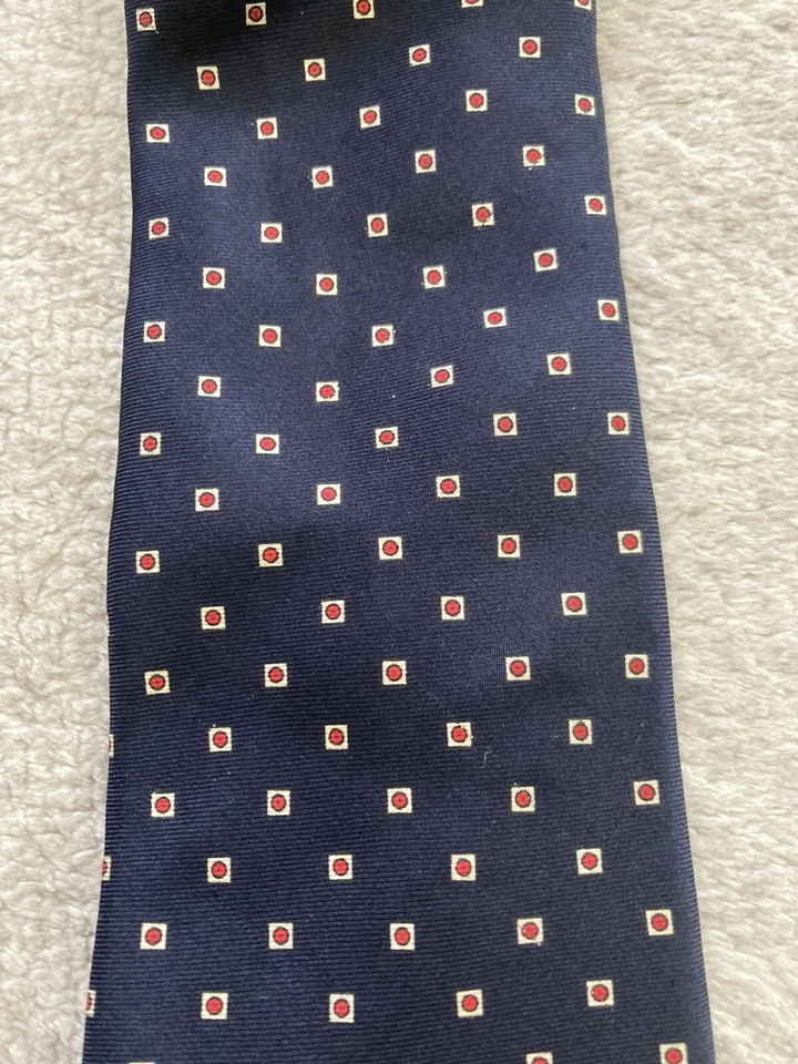 Yves Saint Laurent Men’s 100% Silk Necktie Tie Geometric Squares Circles Blue - Imagem 4 de 4