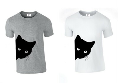  T-SHIRT SEITENKATZE VERRÜCKT KATZE LÄSSIG DAMEN TOP (SEITENKATZE, T-SHIRT)