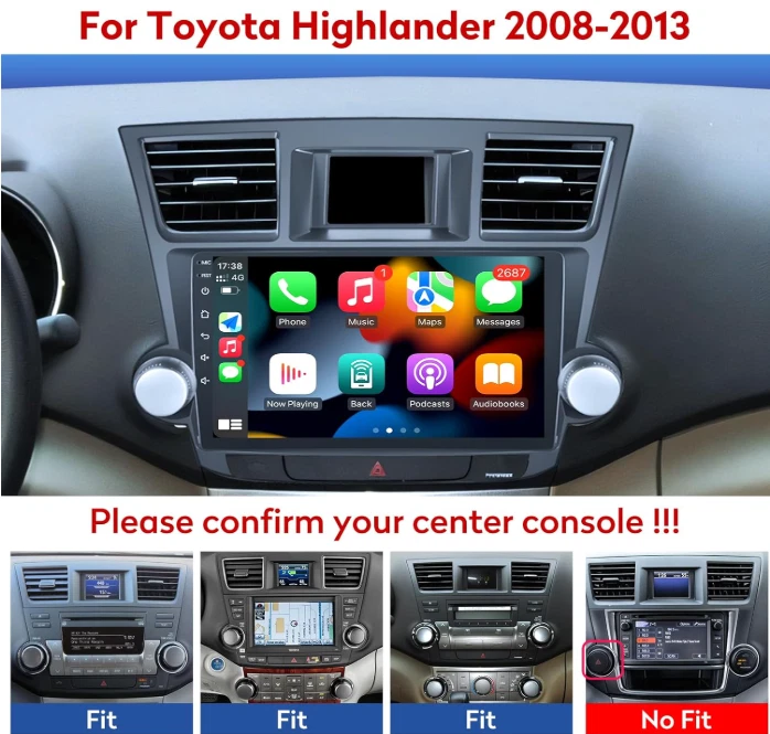 For 2008-2012 Toyota Highlander Apple Carplay Car Radio Android 13.0 GPS 4G+64G Foto 2 de 4