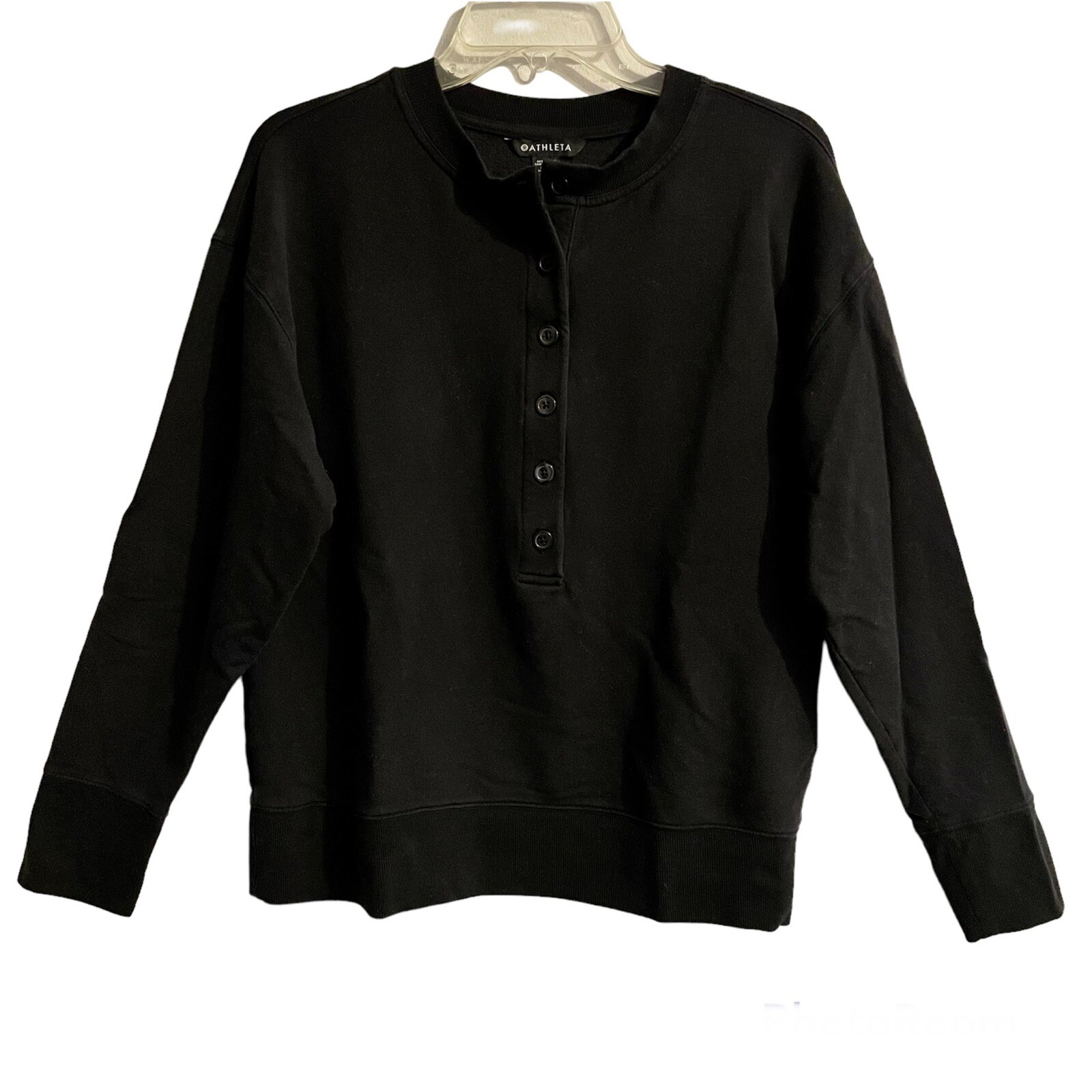 ATHLETA Balance Henley Sweatshirt Womens Small Black Top 985543