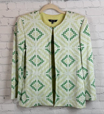 MISOOK green white beige check knit 3/4 sleeve cardigan blazer size XS NWOT