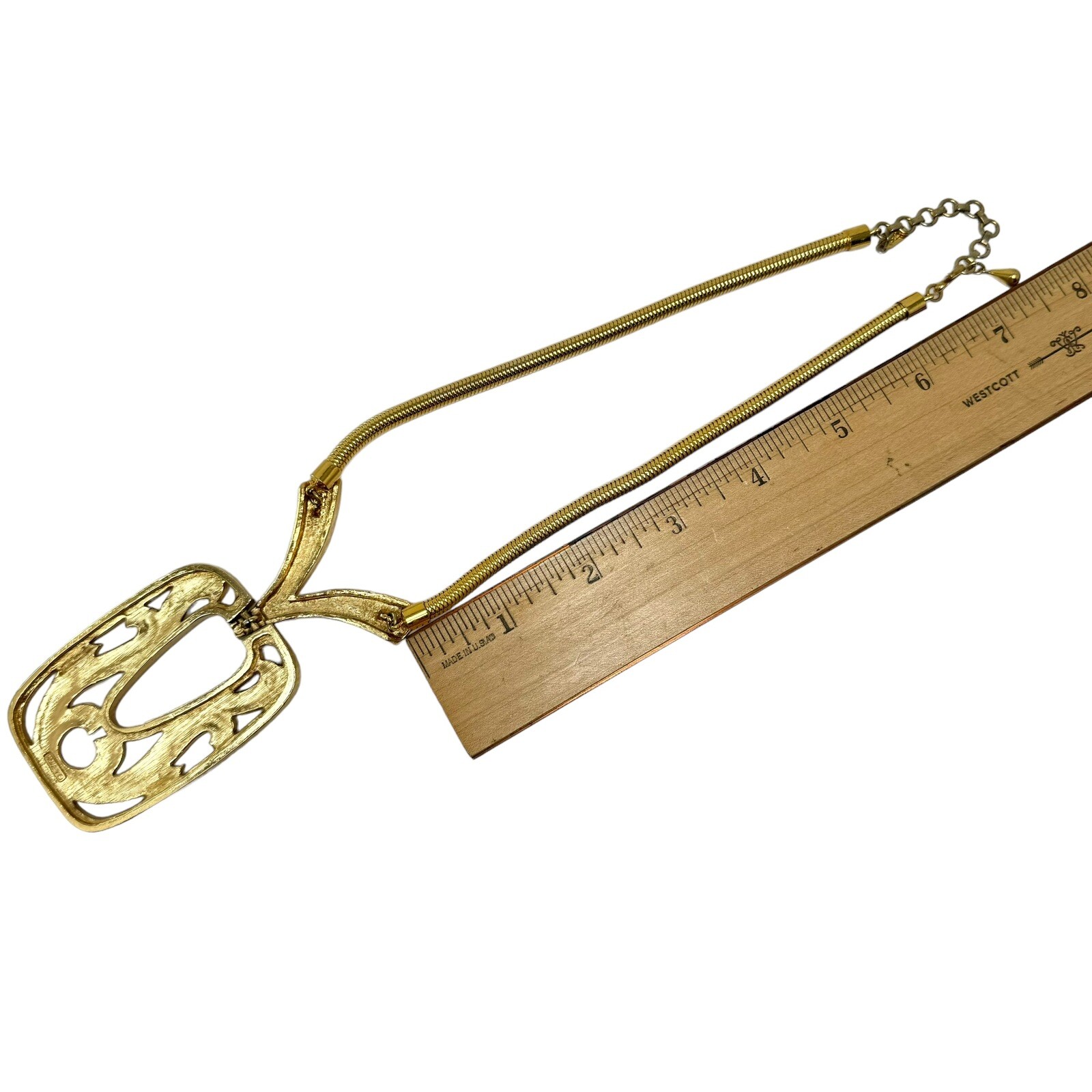 Vtg MONET Gold Tone Large Rectangular Pendant Sna… - image 16