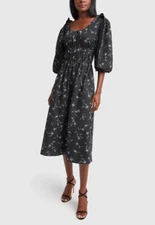 NWT G. LABEL BY GOOP Beverly Midlength Bow Dress Black Micro Floral sz 2 GOOP