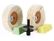 5-tlg. VA / Edelstahl-Polierset, &Oslash;160x25mm + Pasten & Adapter