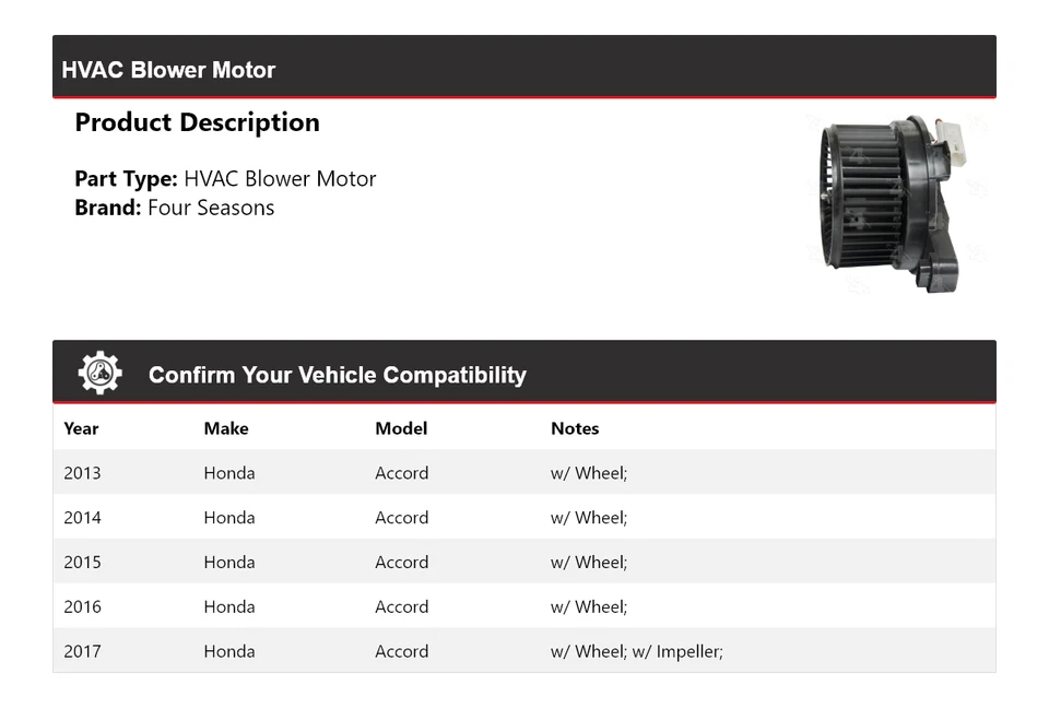 Motor soplador de climatización para Honda Accord 2013-2017 4 estaciones 2014 2015 2016 Foto 2 de 4