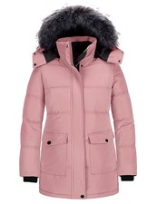 Women's Winter Jacket Thicken Snow Parka Windproof Warm Long Coat (pink Large)