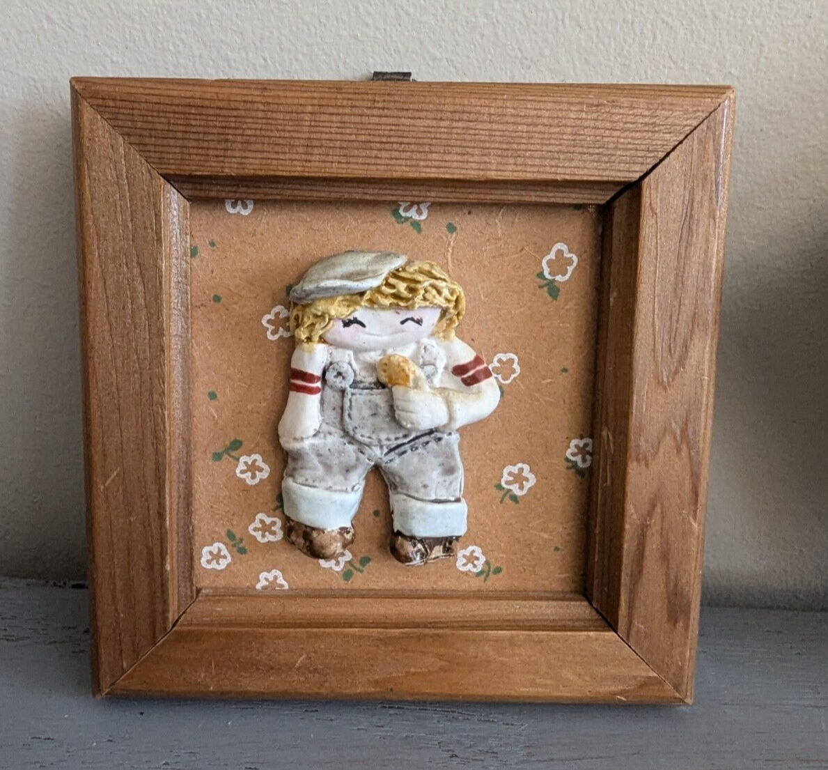 Pair Vintage Japanese? Girl Boy Child Children 3D Relief Resin