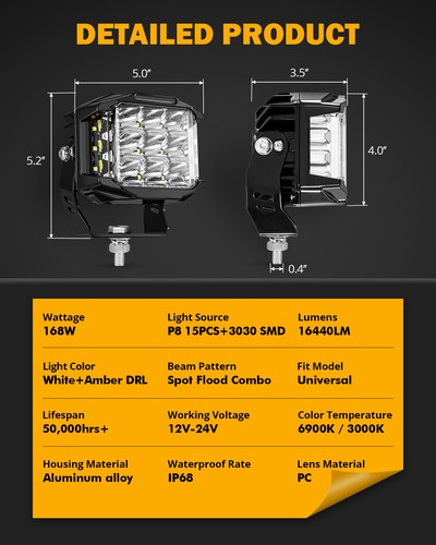 AUXBEAM 5" Side Shooter LED Cube Pods Driving Lights DRL Work Light Bar for FORD - Picture 7 of 12