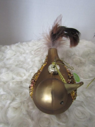Set of 2 Bronze Glass Bird Ornaments Bead Feather Accents North Pole Trading New - Picture 8 of 13