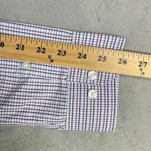 Van Heusen Never Tuck Dress Shirt Men's 17.5 Blue Plaid Lined Button-Down - Picture 8 of 13