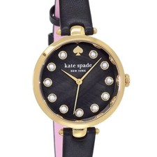 Image of kate spade new york holland three-hand black leather watch KSW1808