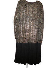 𝅺Vtg Womens Chez California Designed Tandy Black & Gold Sequined Dress Size 24W