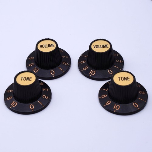 Black Witch Hat Control Knobs 1/4" CTS With Gold Inserts For Gibson Eiphone - Picture 2 of 3
