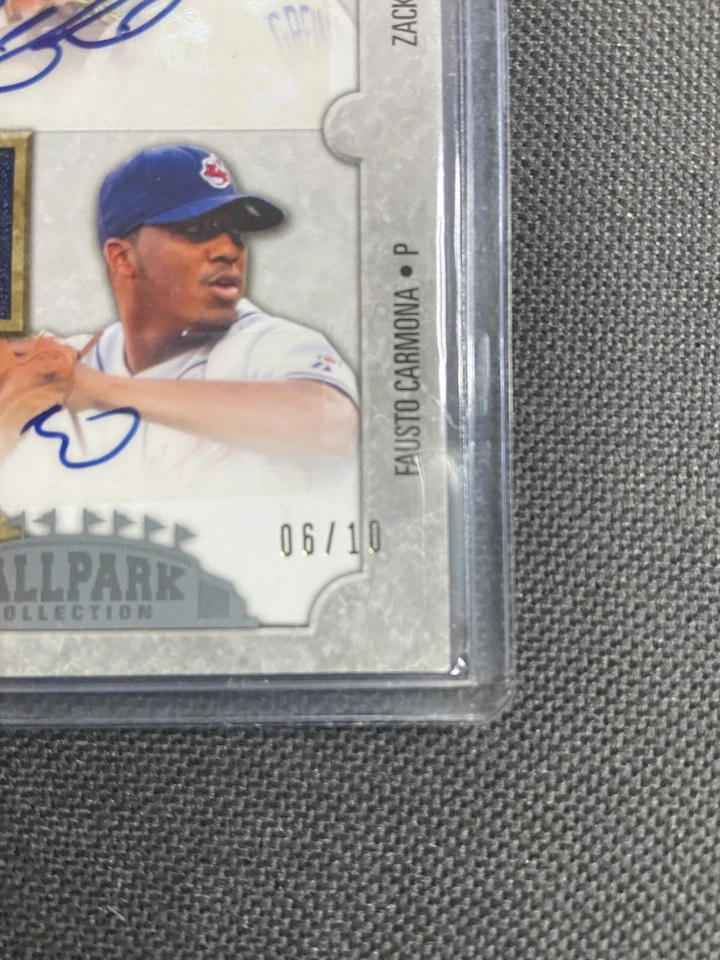 UD Ballpark Collection 2009 Zack Grienke Fausto Carmona juego doble usado automático/10 Foto 2 de 3