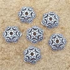 10 Sterling Silver Snowflake Bead Caps 925 Silver Flower Spacer for Bracelet 7mm