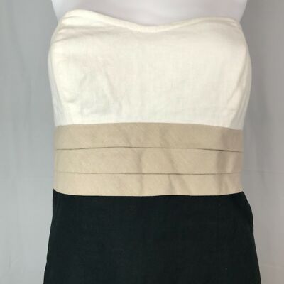 Kookai Dress Womens Sz 10 Beige Black Color Block Strapless Linen Sheath